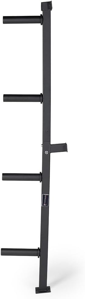 Titan Fitness Weight Plate Wall Mounted Storage Rack, Angled 4-Peg Design, Olympic Sized Weight Plate Organizer, Rated 800 LB, Anchored Wall Mounted Storage