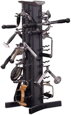 Body-Solid Vertical Gym Organizer Package with Lat and Curl Bar, Revolving Bars, Tricep Pressdown and Handles, Compact Storage Rack for 20 Handles & Straps, Home Accessories Organization