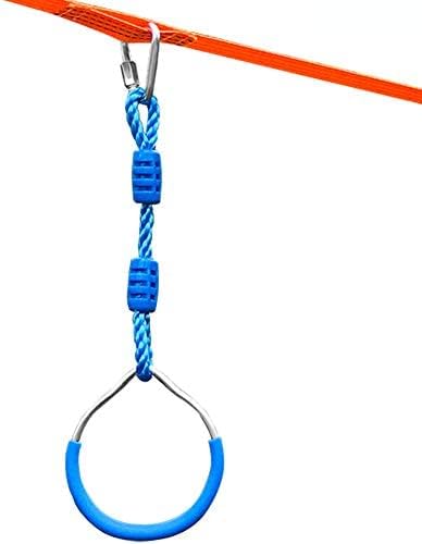 Ninja Ring Backyard Gymnastic Fitness Fist Outdoor Jungle Gym Play Set Playground Training Equipment, 4 Blue Swing Monkey Bar Hang Climbing Ring Warrior Obstacle Course Trapeze Slackline Attachments