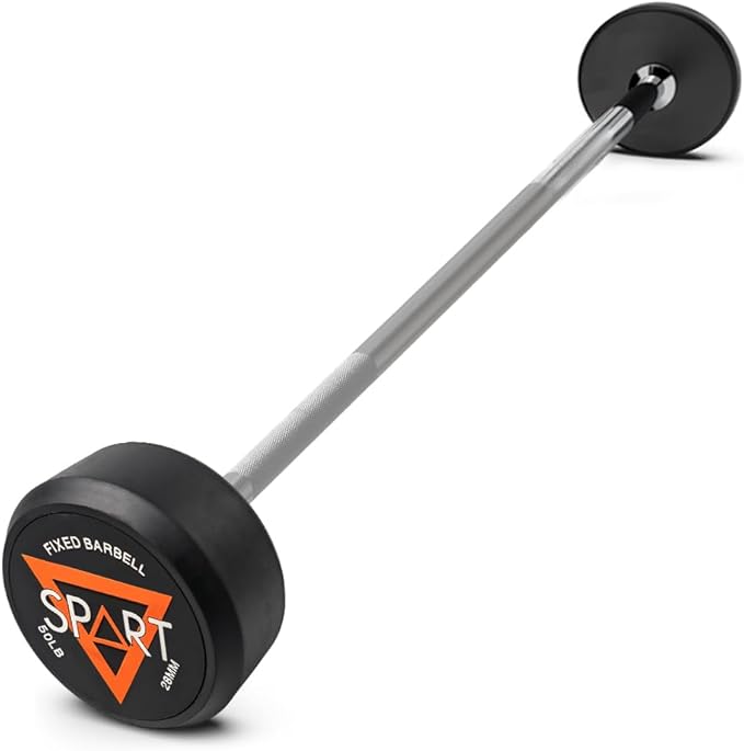 SPART Rubber Coated Fixed Barbell, Pre-Loaded Weights Straight Solid Steel Barbells, Weighted Bar for Weightlifting Exercise, Bodybuilding, Strength Training, Squat Rack & Bench Press