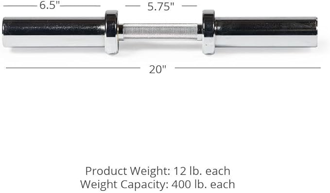 Titan Fitness Pair 20in Loadable Olympic Dumbbell Bars, 400 LB Capacity Each, Knurled Handles for Home Gym Strength Training