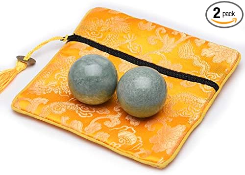 Brass Statu BRABUD 1.4'' Blackish Green Marble Chinese Baoding Health Stress Exercise Balls Craft Collection with Bag BSWQ001