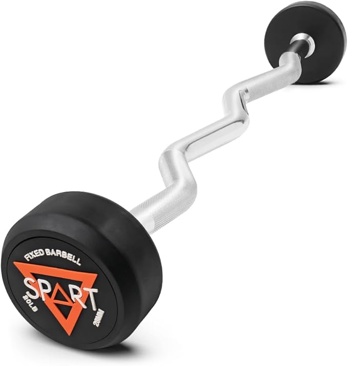 Rubber Coated Fixed Barbell, Pre-Loaded Weights EZ Curl Solid Steel Barbells, Weighted Bar for Weightlifting Exercise, Bodybuilding, Strength Training, Squat Rack & Bench Press