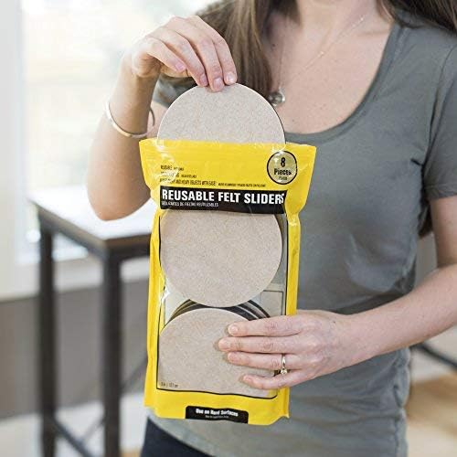 Smart Surface 8154 Hard Surface Reusable Furniture Felt Moving Sliders 5" Large Round 8-Pack in Resealable Bag