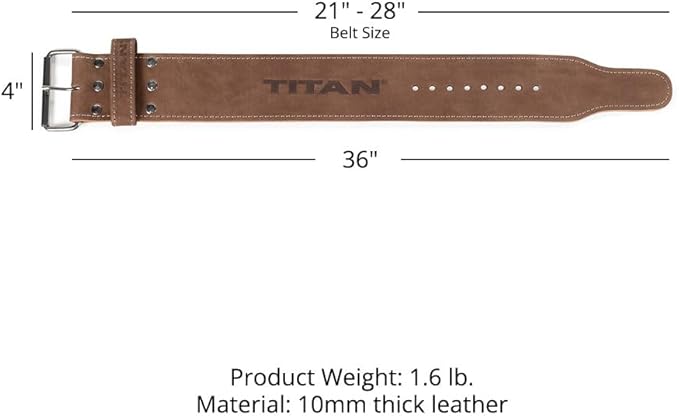 Titan Fitness MAXXUM Weightlifting Belt, 4" Wide x 10mm Thick Vegetable-Tanned Leather, Adjustable Single Prong Buckle for Powerlifting, Deadlifts, Weight Training & Bodybuilding
