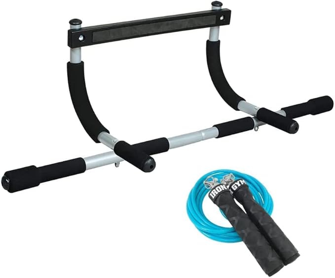Iron Gym Pull-Up Bar - Total Upper Body Workout Bar for Doorway, Adjustable Width Locking, No Screws Portable Door Frame Horizontal Chin-up Bar, Fitness Exercise