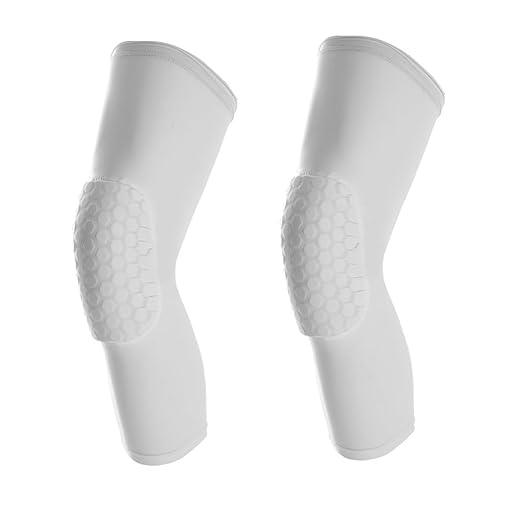 SUJAYU Basketball Knee Pads Knee Sleeves, 2 Pack Honeycomb Anti Collision Leg Compression Sleeves, Compression Knee Pads for Wrestling Football Volleyball Baseball (Small, White)