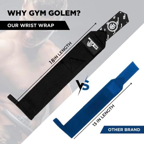 Wrist Wraps - 18-Inch Premium Support Wraps with Thumb Loop for Powerlifting, Bodybuilding, CrossFit & Shot Put (1 Pair)
