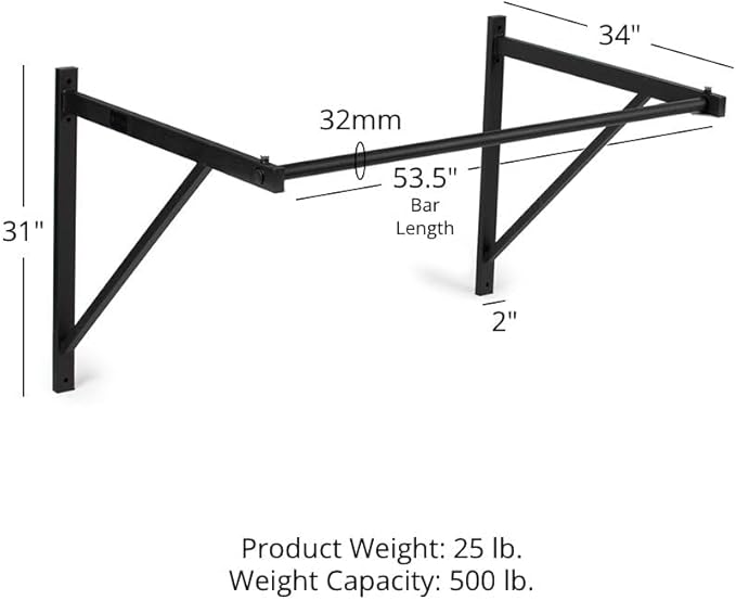 Titan Fitness Ceiling & Wall-Mount Pull-Up Bar, 52" Long x 32mm Smooth Grip, 500 LB Capacity, Home & Garage Gym Chin-Up & Upper Body Training Station