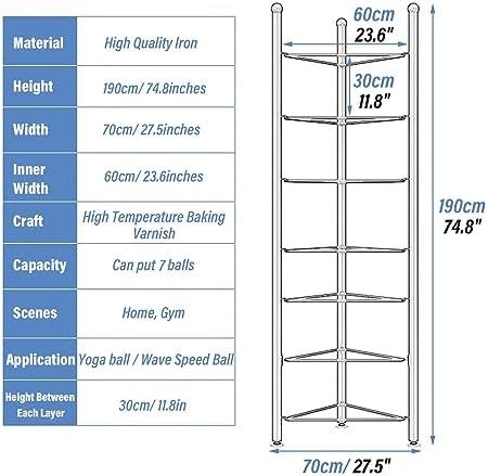 Balance Ball Storage Rack - Home Gym Equipment Organizer for Exercise Balls, 3/5/6/7 Tier Floor Stand for Bosu, Slam, Bowling, and Medicine Balls