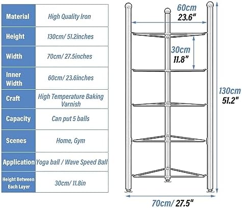 Exercise Ball Storage Rack - Home Gym Organizer for 3/5/6/7 Tier Floor Stand - Holds Bosu, Slam, Bowling & Medicine Balls - Durable, Space-Saving Design