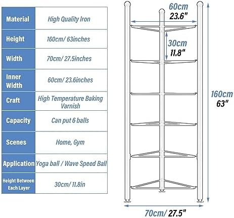 Balance Ball Storage Rack - Home Gym Equipment Organizer for Exercise Balls, 3/5/6/7 Tier Floor Stand for Bosu, Slam, Bowling, and Medicine Balls