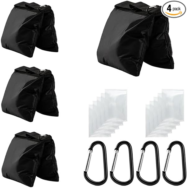 Jiang&Rong 4 Pack Sandbag Weight Bags for Tripod Stand, Backdrop Stand, Canopy Tent, Outdoor Patio, Fishing Chair, Picnic Table - Black
