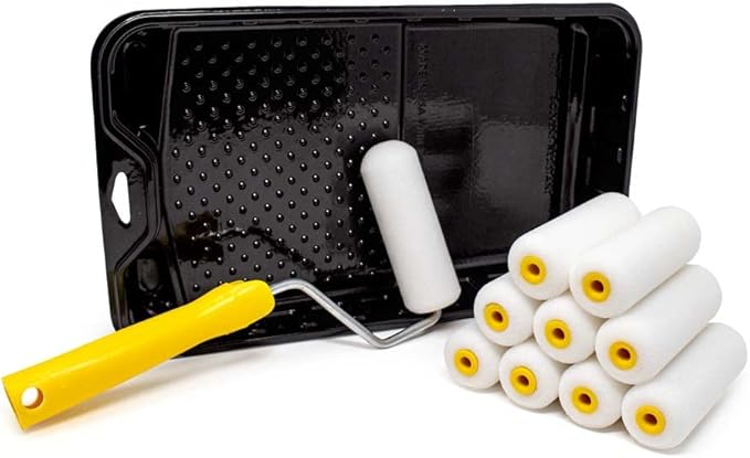 FoamPRO 4” Fine Finish Paint Roller Kit | 1 Plastic Paint Tray, 1 Roller Handle, 10 Foam Rollers | Mini Foam Roller Kit w/Roller Pan | Home Painting Supplies & Paint Tools, Multicolor, 164 (164KIT)