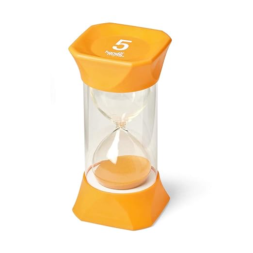 hand2mind Jumbo 1, 2, 5, and 10 Minute Sand Timer Set with Soft Rubber End Caps, Hourglass Timer, Visual Timer for Toddlers, Calm Down Corner, Time Out Timer, Large Classroom Timer (Set of 4)