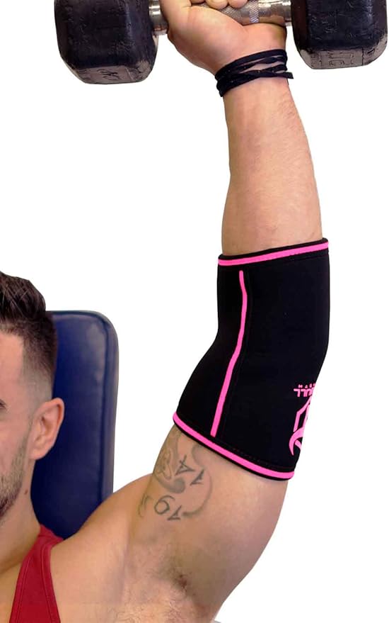 Elbow Sleeves 5mm (1 Pair) - High Performance Elbow Sleeve Support for Weightlifting, Weight Training & Powerlifting - Best Compression Straps - for Men and Women (XX-Large, Black/Pink)
