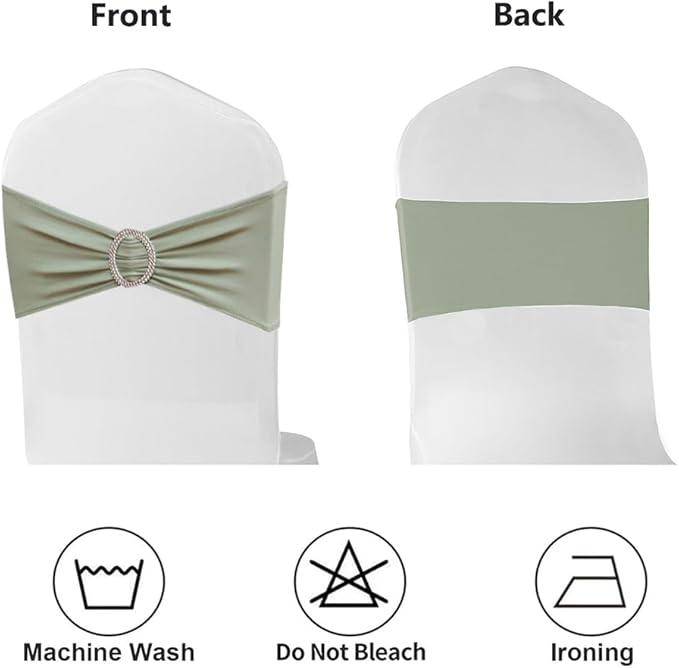 Sage Green Chair Sashes 50 Pack, Spandex Sage Chair Bands Elastic Slider Chairs Ties for Wedding Party Baby Shower Events Banquet Decor
