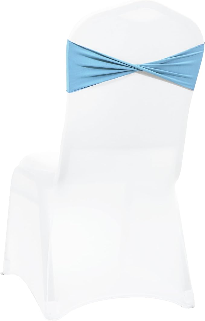 MDS Pack of 125 Spandex Chair Sashes Bows Elastic Stretch Dining Chair Bands Ties Without Slider Buckle Universal fits for Wedding Baby Shower Birthday Party Banquet Event Decoration - Blue