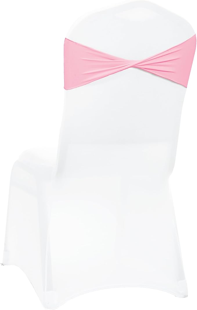 MDS Pack of 125 Spandex Chair Sashes Bows Elastic Stretch Dining Chair Bands Ties Without Slider Buckle Universal fits for Wedding Baby Shower Birthday Party Banquet Event Decoration - Pink