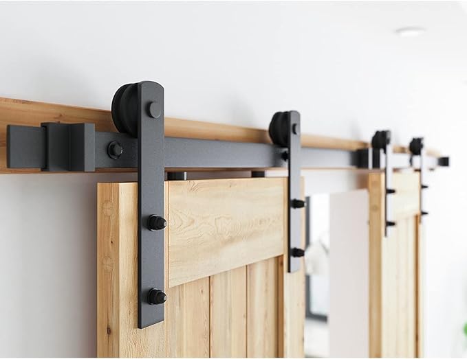 SMARTSTANDARD 9FT Heavy Duty Double Door Sliding Barn Door Hardware Kit,Smoothly and Quietly-Easy to Install-Includes Step-by-Step Installation Instruction Fit 27" Wide Door Panel