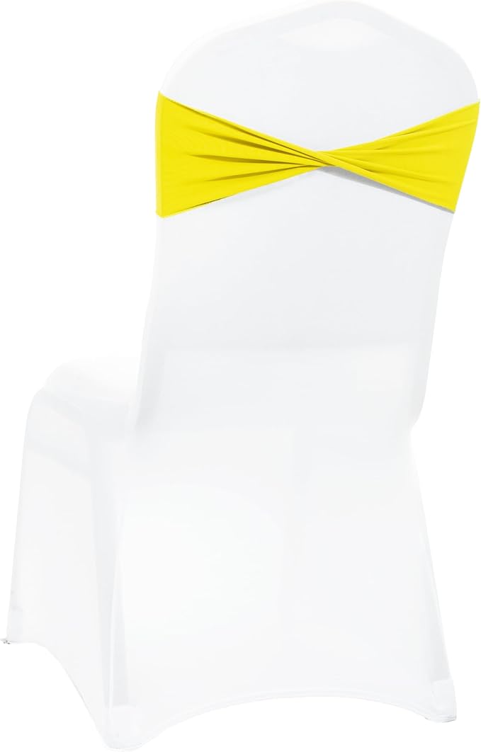 MDS Pack of 125 Spandex Chair Sashes Bows Elastic Stretch Dining Chair Bands Ties Without Slider Buckle Universal fits for Wedding Baby Shower Birthday Party Banquet Event Decoration - Yellow