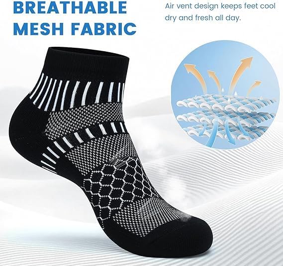 IRAMY Ankle Compression Socks for Men Women Cushioned Running Athletic Socks Plantar Fasciitis Relief 2/4/6 Pairs