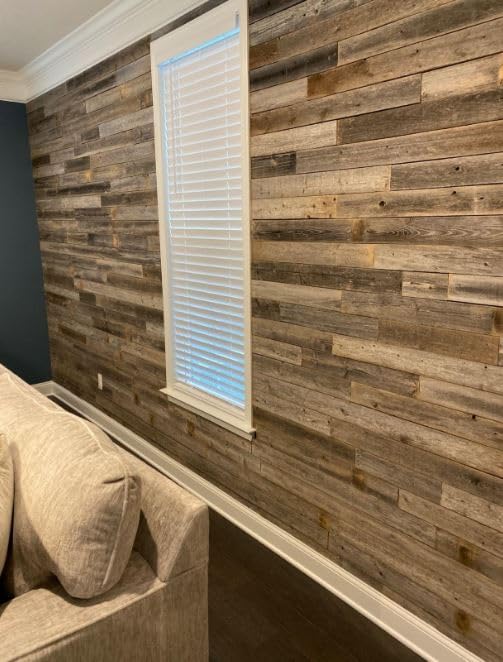Rockin' Wood Real Wood Nail Up Application Rustic Reclaimed Naturally Weathered Barn Wood Accent Paneling Board Planks for Home Walls (10 Square feet)