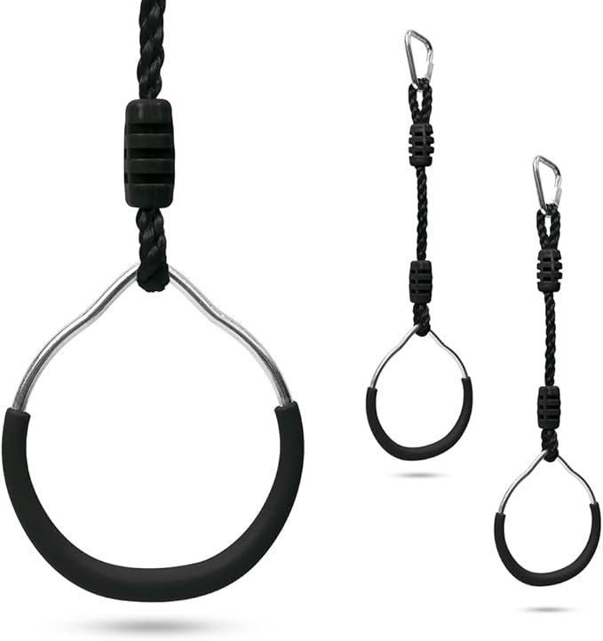Trapeze Swing Ring Home Gymnastic Workout Equipment Outdoor Backyard Playground Play Sets Hanging Monkey Bar, Heavy-Duty Obstacle Course Climbing Rings Ninja Rings Pull Up Bar Fit Exercise Accessories
