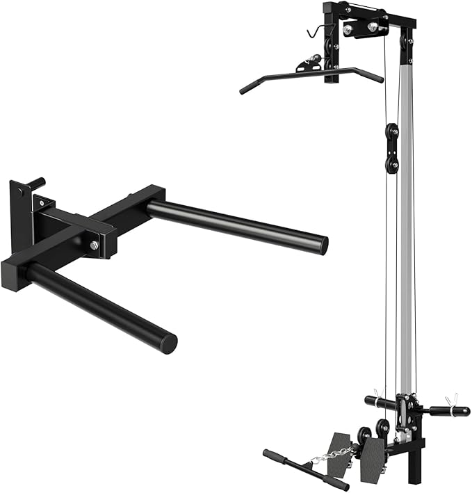 Mikolo 3"x3" Power Cage, Multi-Function Power Rack with LAT Pull Down Pulley System, Commercial Squat Rack for Home Gym with 3x3 Attachment, 1500 lbs Weight Capacity