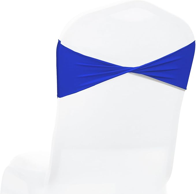 MDS Pack of 10 Spandex Chair Sashes Bows Elastic Stretch Dining Chair Bands Ties Without Slider Buckle Universal fits for Wedding Baby Shower Birthday Party Banquet Event Decoration - Royal Blue
