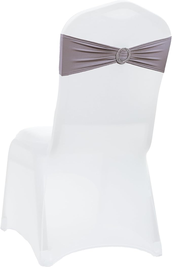 VDS - Silver Grey | Spandex Chair Sashes Bows | 75 PCS | Stretch Elastic Banquet Universal Folding Chair Band Tie with Silver Buckle Slider for Wedding Party Conference Celebration Event Decoration