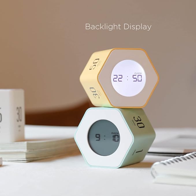mooas Multi-Hexagon Clock Cube, Digital Clock, Pomodoro Timer, Backlit Display 12/24H Mode Count up & Countdown Timer, Rotating Various Time Presets for Classroom, Gym, Kitchen (Mint)