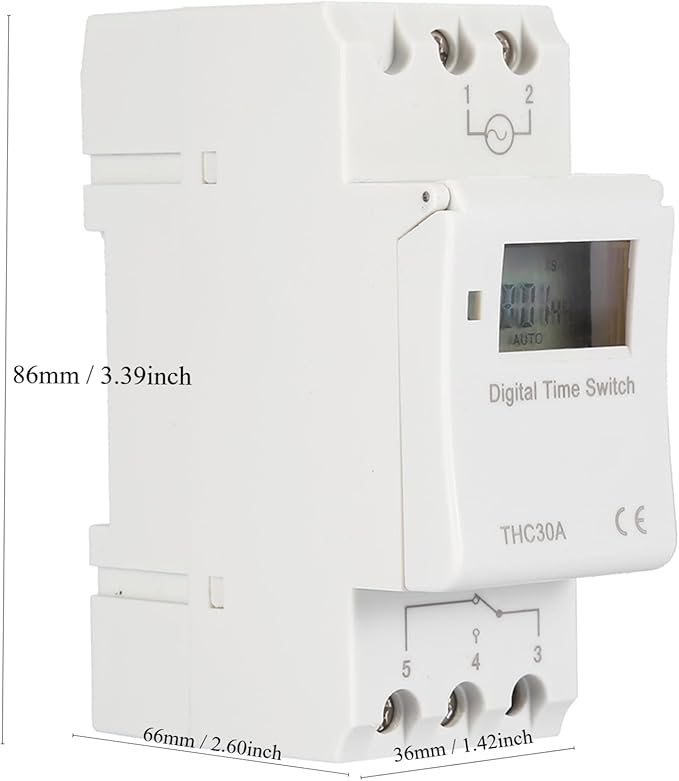 YWBL-WH DIN Rail Digital Timer Switch 30A 110V with Programmable LCD Display, Industrial-Grade Time Relay for HVAC, Lighting & Industrial Automation Control