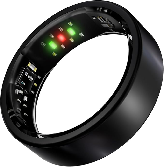 Titanium Smart Ring, Sleep & Activity Tracking Ring with Heart Rate, HRV, Stress Insights, 7-Day Battery Life, No Subscription, IP68 Waterproof, iOS & Android Compatible (Black, 7)