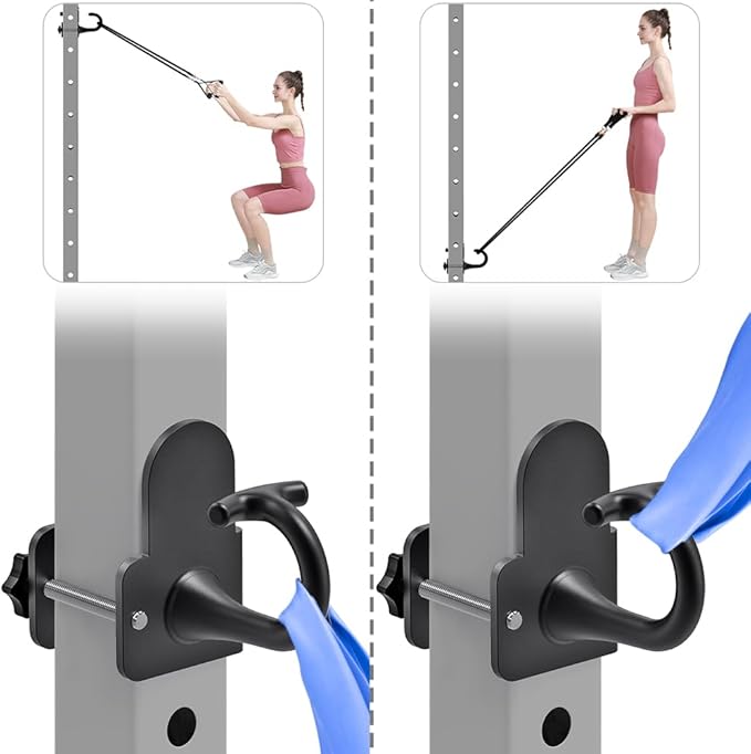 Kipika Anchor for Resistance Bands Fits 2" x 2" Power Rack with 5/8" or 1" Hole - Heavy Duty Steel Hooks with Rubber Pads for Home Gym Workouts, Strength Training,and Physical Therapy Exercise, 2 Pack