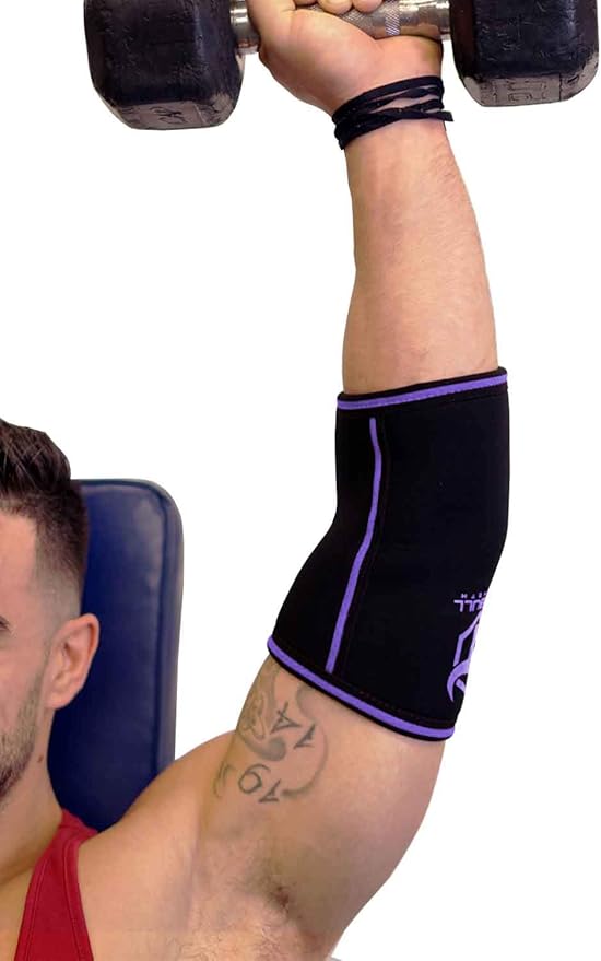 Elbow Sleeves 5mm (1 Pair) - High Performance Elbow Sleeve Support for Weightlifting, Weight Training & Powerlifting - Best Compression Straps - for Men and Women (Small, Black/Purple)