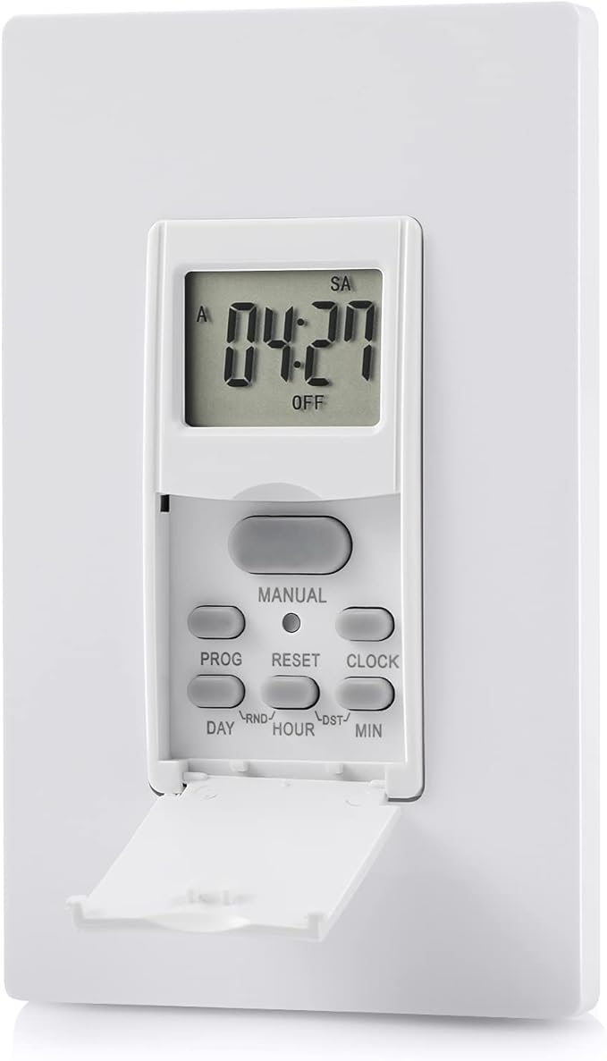 DEWENWILS Indoor in Wall Timer Switch for Light, Single-Pole,7 Day, 7 ON/Off Settings, DST RND Mode, Programmable Digital Switch Timer for Lights, Fans, Motors, Neutral Wire Required, ETL Listed