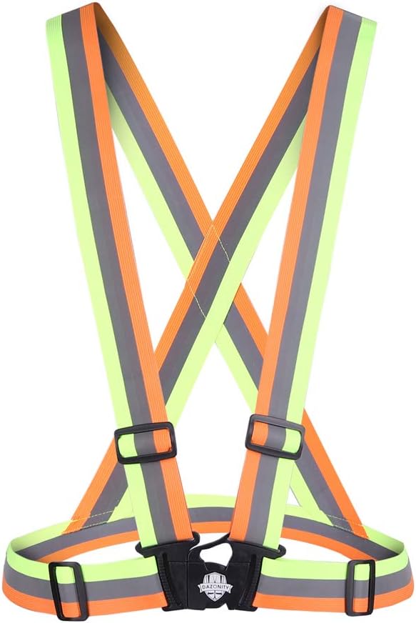 Dazonity High Visibility Safety Vest,Lightweight,Adjustable & Elastic Vest,Hi Vis Reflective Strips, Fit for Men & Women, Construction,Cycling, Runnning, Surveyor, (Yellow & Orange)