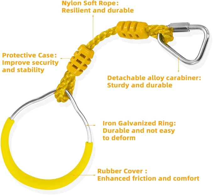 Swing Ninja Ring Indoor Outdoor Backyard PlaySet Fitness Gymnastic Training Equipment, 8 Pack Yellow Hanging Jungle Gym Fist Trapeze Monkey Bars Climbing Ring Ninja Warrior Obstacle Course Attachments