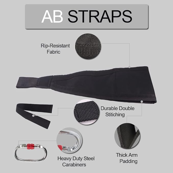 DASKING Hanging Ab Straps with Quick Locks - 1 Pair Gym Sling Straps for Pull Up Bar, Core & Abdominal Workouts