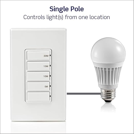 Leviton Countdown Timer Switch for Bathroom Fan and Household Lights,5-10-15-30 min,No Neutral Required,Single Pole,15A,1/2 HP/9.8A Fan/Motor,DT130-1LW,White,(Pack of 10)