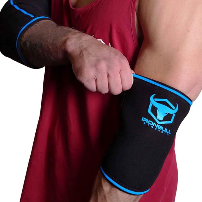 Elbow Sleeves 5mm (1 Pair) - High Performance Elbow Sleeve Support for Weightlifting, Weight Training & Powerlifting - Best Compression Straps - for Men and Women (X-Large, Black/Blue)