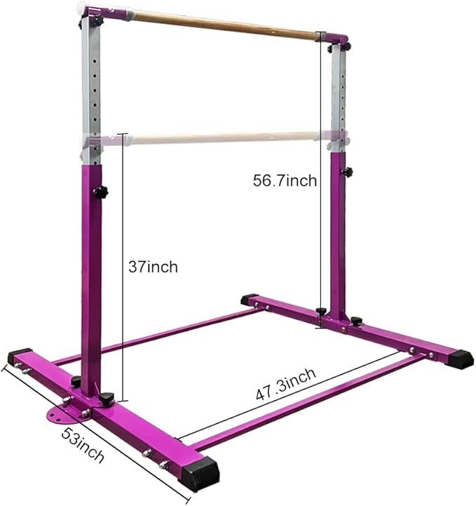 Gymnastics Bar for Kids Girls Ages 3-15 with Ring for Home Indoor Training Equipment- Steady Steel Construction, Anti-Slip, Easy to Assemble, 3' to 5' Adjustable Height