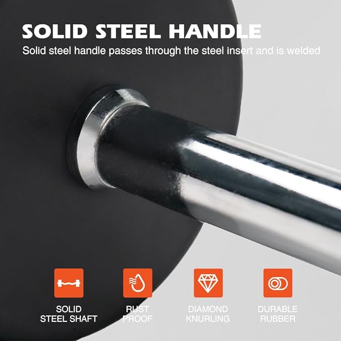 Rubber Coated Fixed Barbell, Pre-Loaded Weights EZ Curl Solid Steel Barbells, Weighted Bar for Weightlifting Exercise, Bodybuilding, Strength Training, Squat Rack & Bench Press
