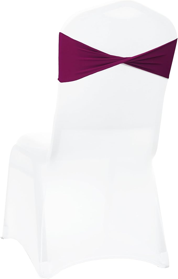 MDS Pack of 250 Spandex Chair Sashes Bows Elastic Stretch Dining Chair Bands Ties Without Slider Buckle Universal fits for Wedding Baby Shower Birthday Party Banquet Event Decoration - Eggplant