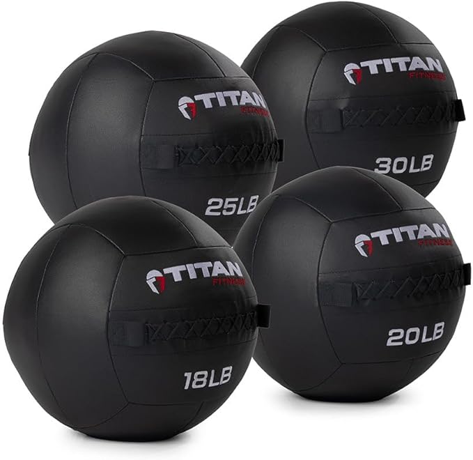 Titan Fitness LB Soft Shell Medicine Wall Ball with Poly-Composite Laminate Cross Texture Non-Slip Grip for Throwing, Core Strength, Floor Exercises, Stretching