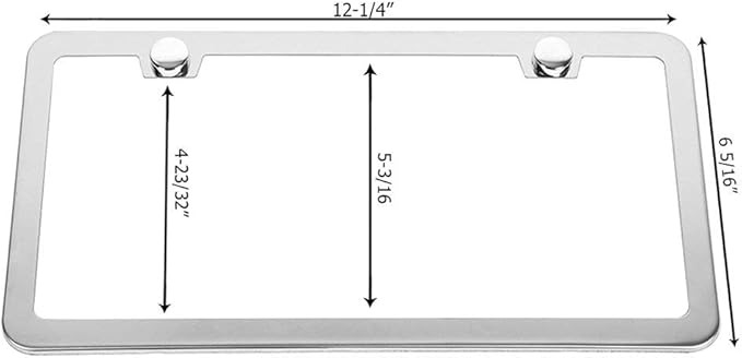SunplusTrade 2 Stainless Steel Polish Mirror License Plate Frame + Chrome Screw Caps (Silver)