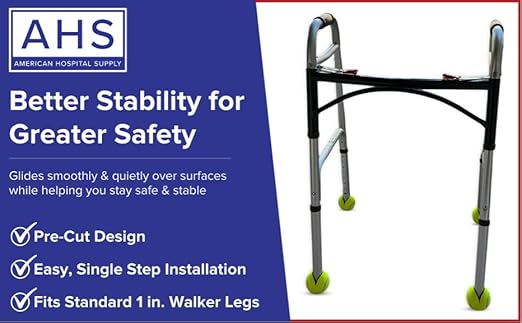 AHS American Hospital Supply Tennis Balls for Walker Legs | Tennis Balls for Walkers for Seniors | Easy Installation Walker Gliders | Pack of 4 Precut Tennis Balls, Yellow