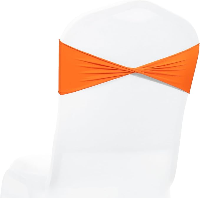 MDS Pack of 200 Spandex Chair Sashes Bows Elastic Stretch Dining Chair Bands Ties Without Slider Buckle Universal fits for Wedding Baby Shower Birthday Party Banquet Event Decoration - Orange
