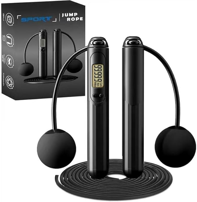 Jump Rope with Counter, 2-in-1 Weighted Corded & Cordless Skipping Rope with LCD Display, Adjustable Length Steel Ball Bearings for Calorie/Count Tracking - Smart Jump Rope for Adults Home Gym Fitness Workouts